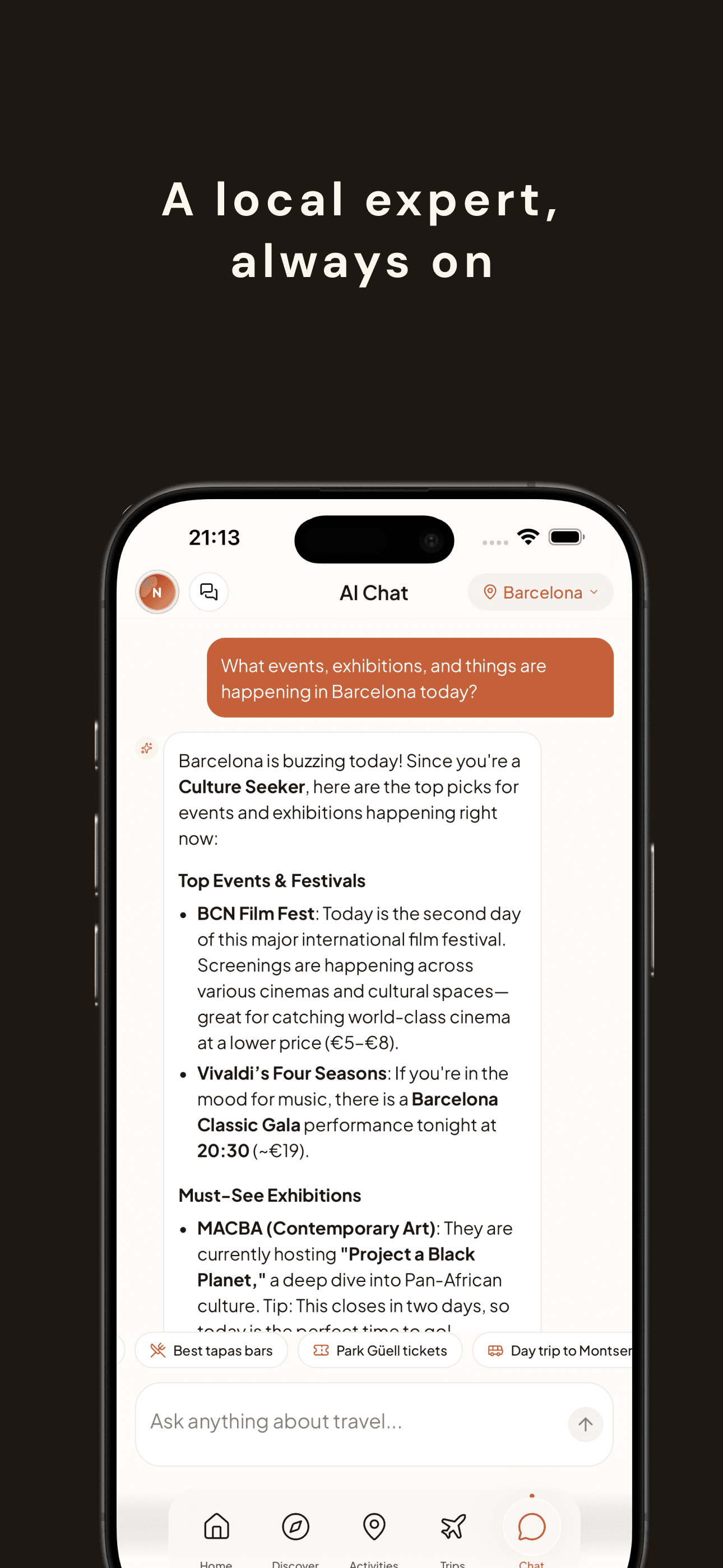 AI chat — function-calling smart-chat agent modifying the trip