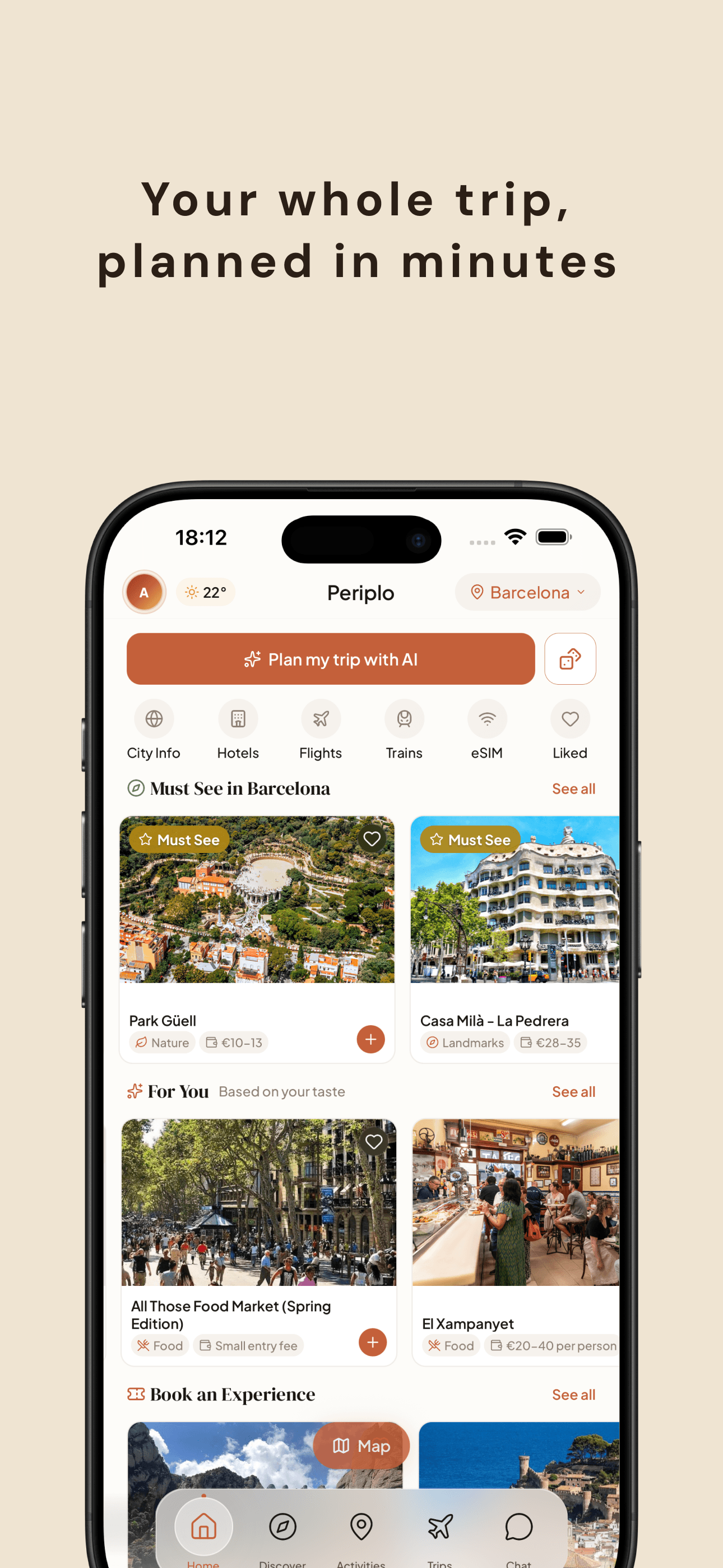 Periplo — trip overview with day-by-day itinerary and map