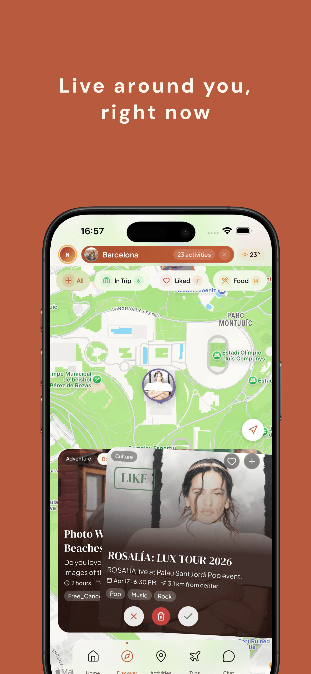 Live events — Ticketmaster integration for in-trip concerts and shows